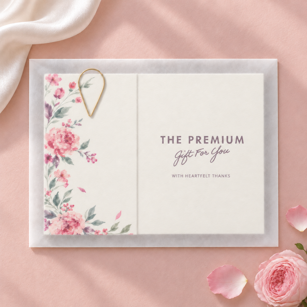 引き出物カード レイヤー FLORAL｜トレーシング封筒に入れた表側のイメージ